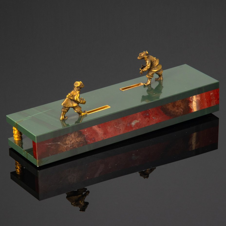 Настольный сувенир для фиксации монет "Денежки" (подставка для монет), Moiseikin, яшма, бронза, Россия, 2013 г.