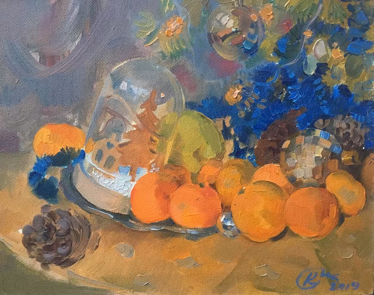 Картина «Мандарины под ёлкой», холст, масло, художник Ирина Мелихова, Россия, 2019 г., Художник Мелихова Ирина