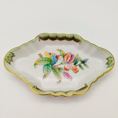 Пепельница (визитница) с экзотическим растительным декором, коллекция "Виктория", фарфор, роспись, золочение, Herend (Херенд), Венгрия, 1960-1980 гг.