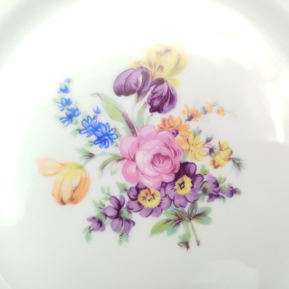 Набор десертных тарелок "Мейсенский букет" на 8 персон, фарфор, деколь, золочение, Moritz Zdekauer (MZ), Чехословакия, 1970-1980 гг.