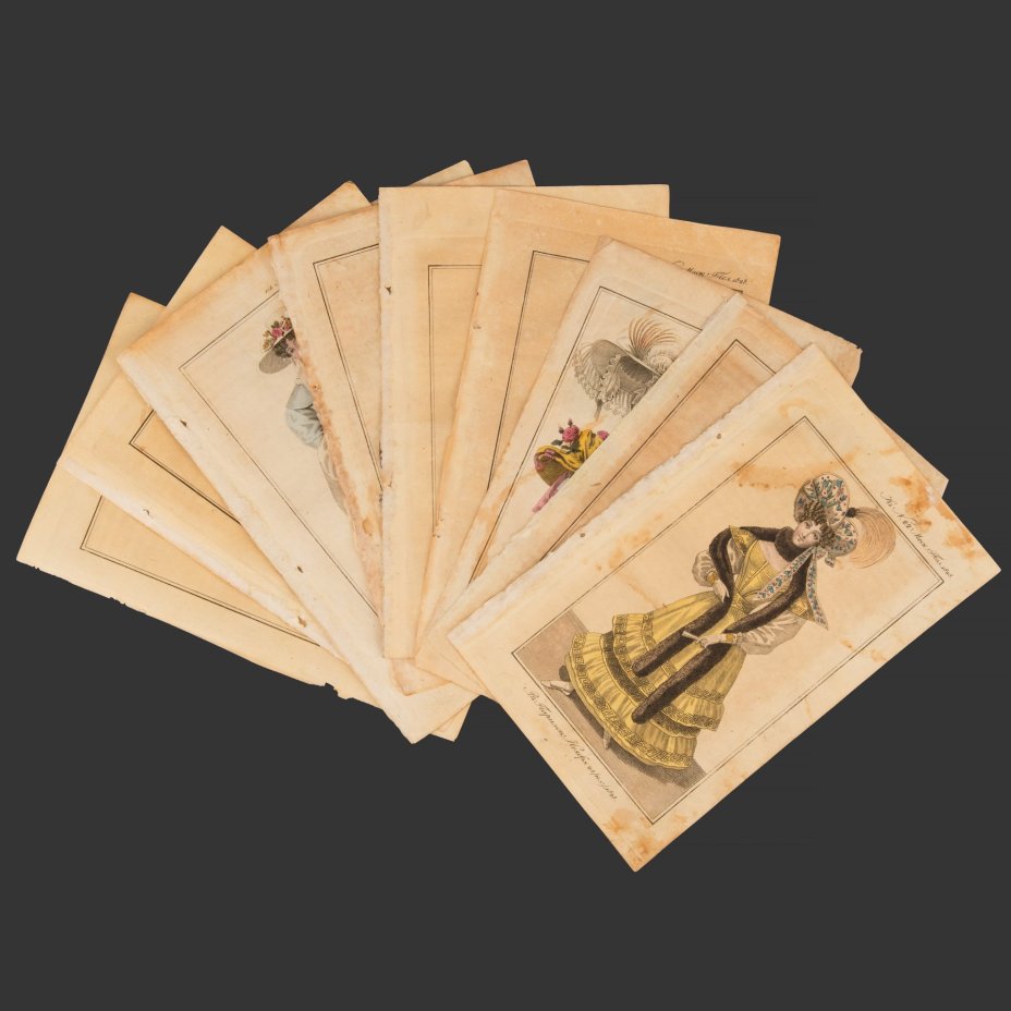 Набор из десяти иллюстраций к "Дамскому журналу", издававшемуся П.И. Шаликовым, с оттисками штампов библиотеки "ВСЕКОХУДОЖНИК"