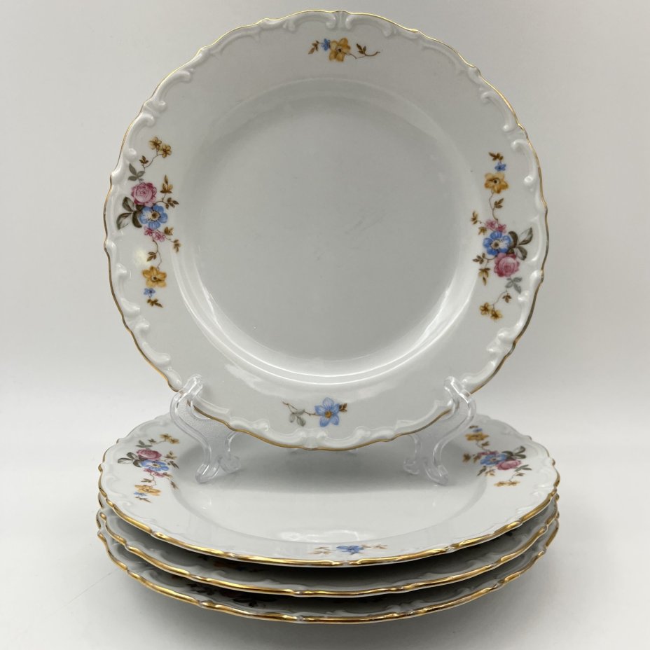 Набор десертных тарелок с цветочным и рельефным декором на 4 персоны