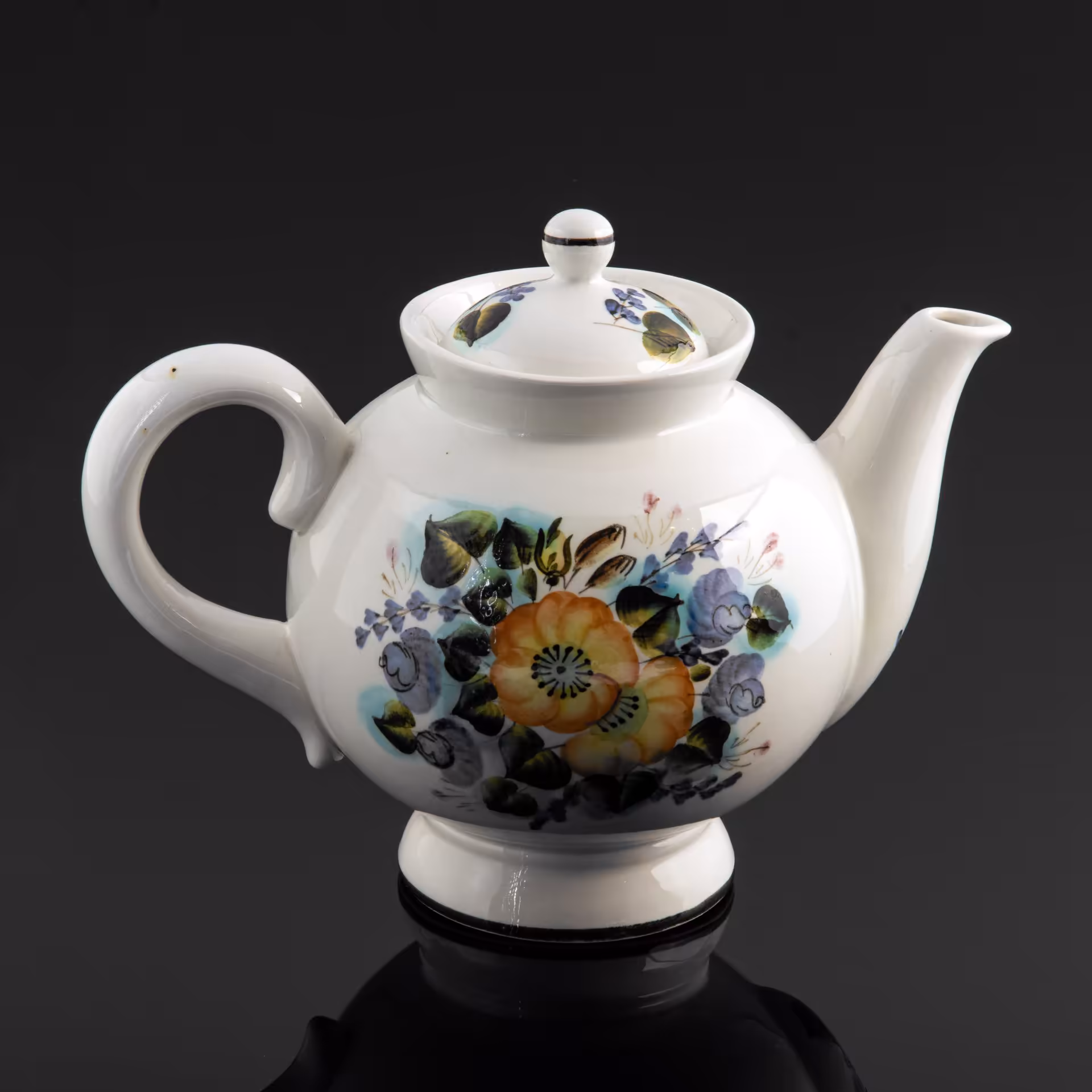 Чайник доливной с цветочным декором, Семикаракорская керамика (Семикаракорский райпромкомбинат)