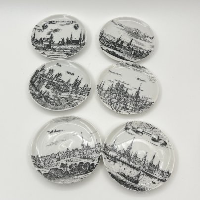 Набор из 6-ти розеток, украшенных изображением городов, Altenkunstadt, фарфор, деколь, Германия, 1960-1980 гг.