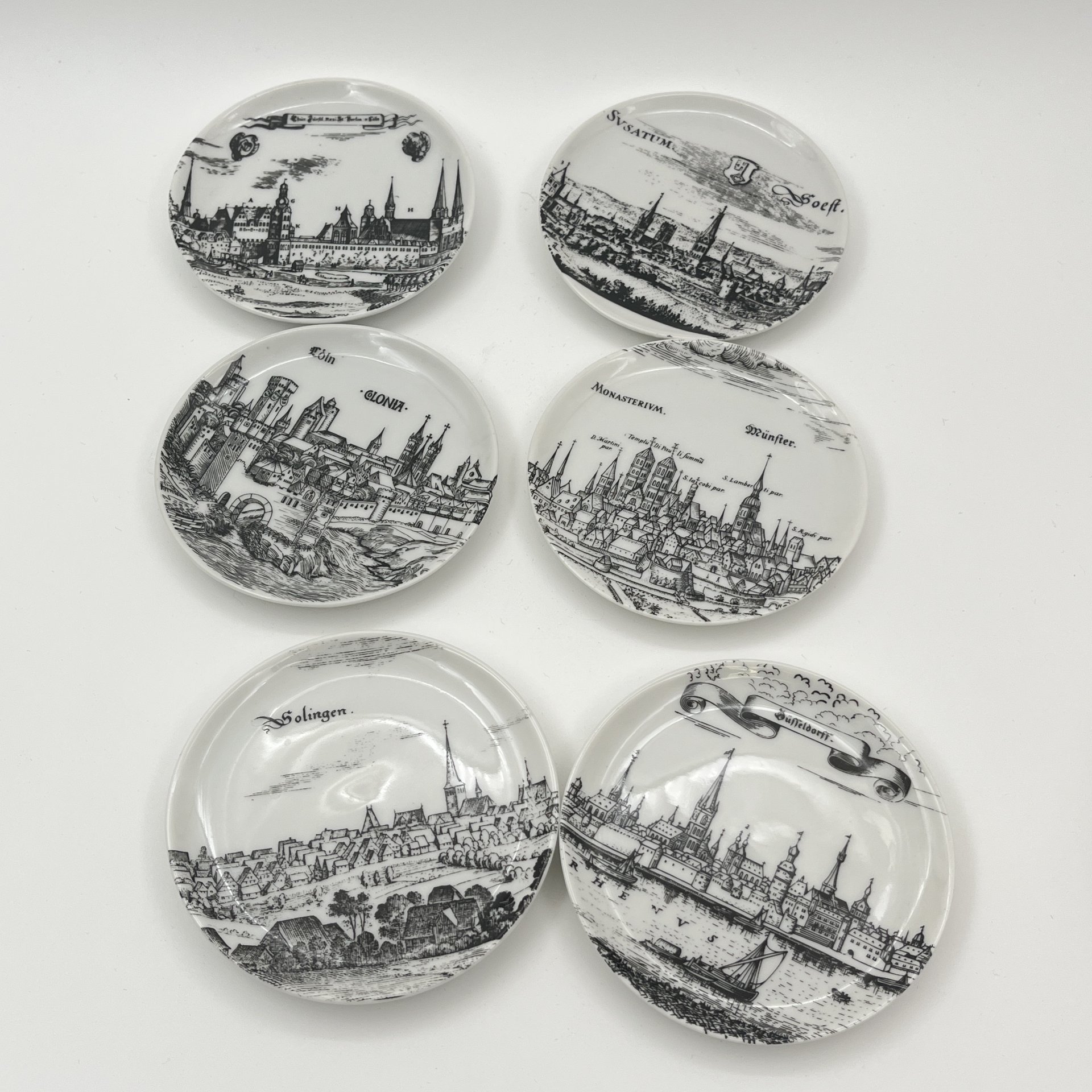 Набор из 6-ти розеток, украшенных изображением городов, Altenkunstadt, фарфор, деколь, Германия, 1960-1980 гг.