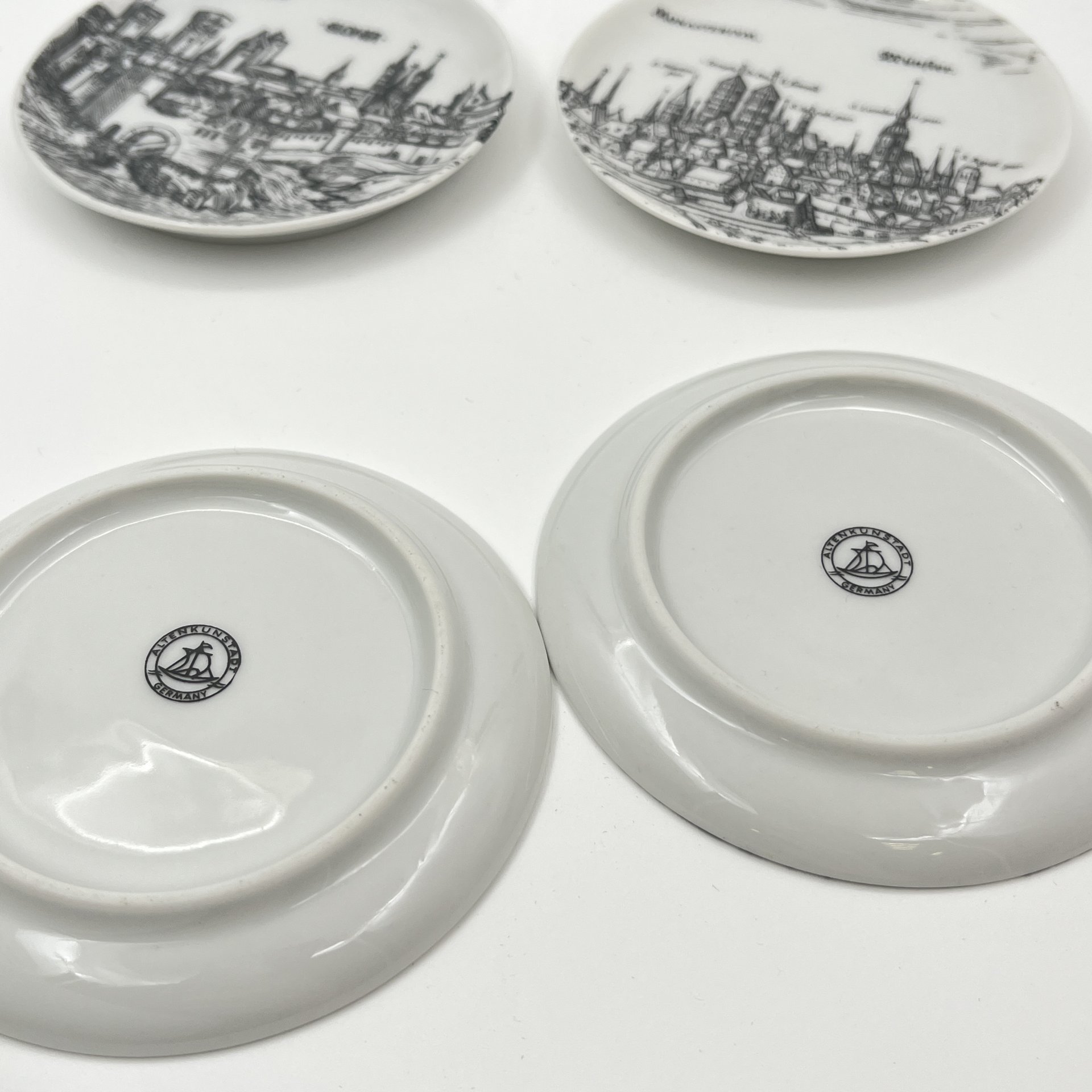 Набор из 6-ти розеток, украшенных изображением городов, Altenkunstadt, фарфор, деколь, Германия, 1960-1980 гг.