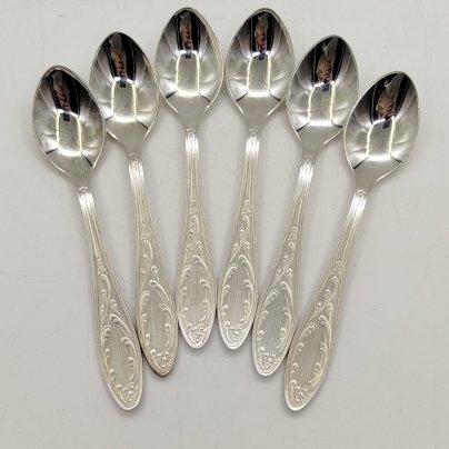 Набор из 6-ти кофейных ложек "Пламя", мНЦ (медь-никель-цинк), пластик, Кольчугинский завод цветных металлов, СССР, 1970-1990 гг.