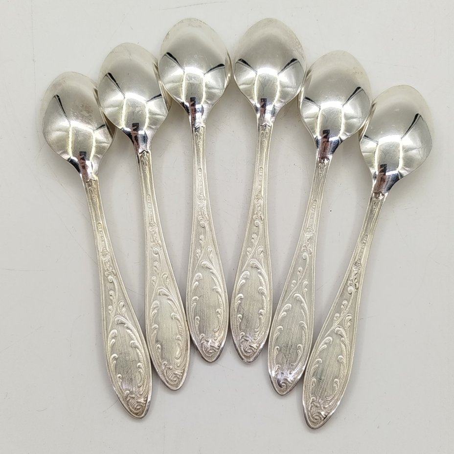 Набор из 6-ти кофейных ложек "Пламя", мНЦ (медь-никель-цинк), пластик, Кольчугинский завод цветных металлов, СССР, 1970-1990 гг.