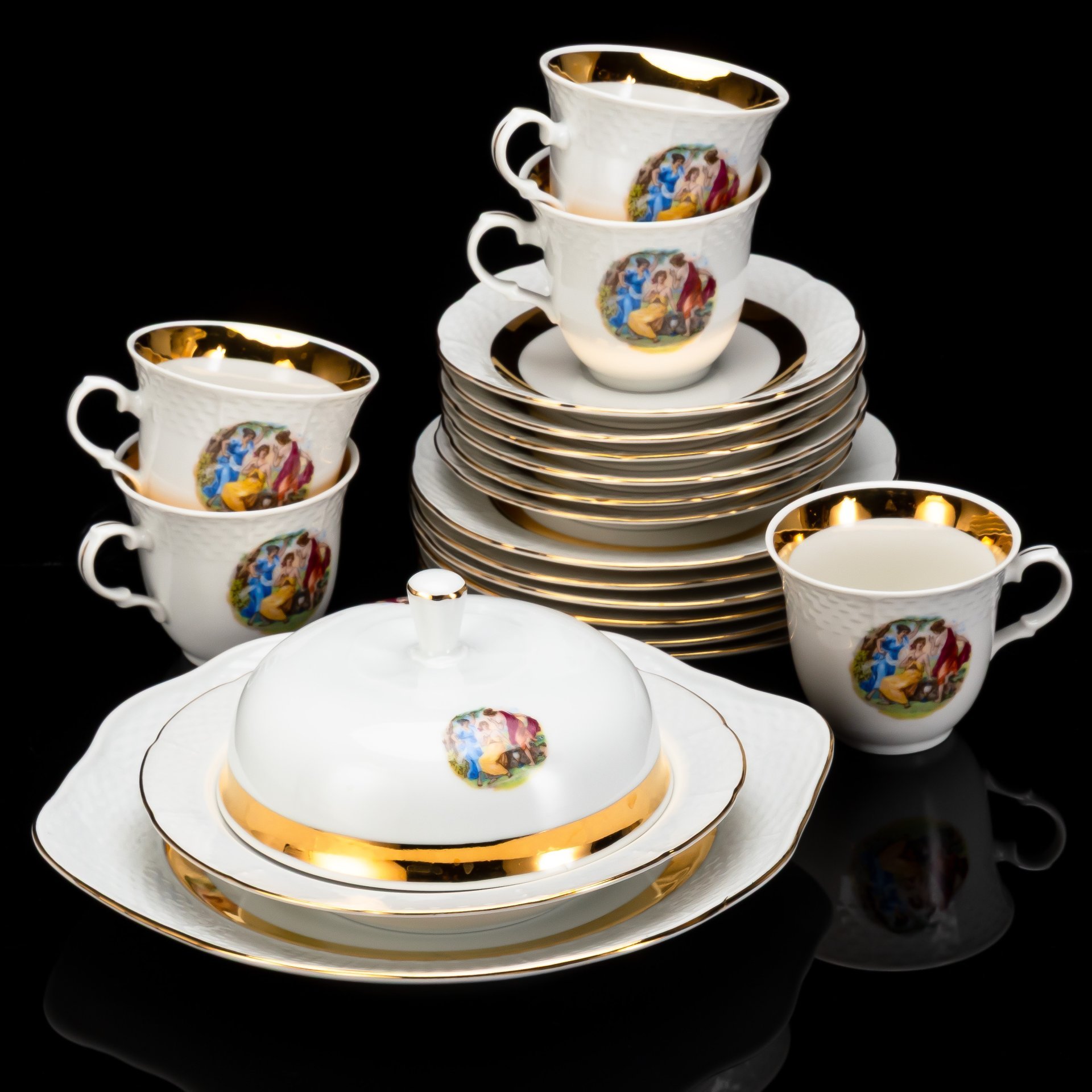 Набор чайный "Мадонна" на 5 персон (19 предметов), фарфор, деколь, золочение, Thun (Тун), Чехословакия, 1970-1990 гг.