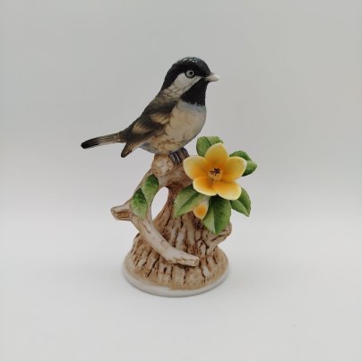 Статуэтка "Черношапочная гаичка на ветке" ("Black-capped Chickadee"), by Andrea, бисквит, роспись