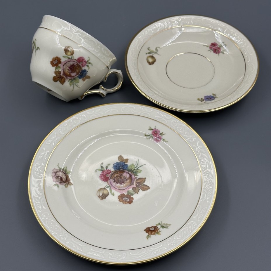 Трио чайное с цветочным декором, "Kjøbenhavns Porcellains Maleri"