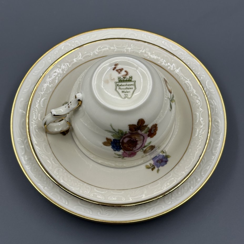 Трио чайное с цветочным декором, "Kjøbenhavns Porcellains Maleri"