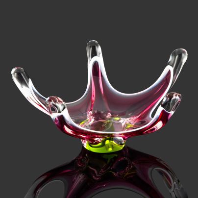 Ваза-фруктовница в форме звезды,  дизайнер Йозеф Господка (Josef Hospodka), стекло, гутная техника, Хршибский стекольный завод (Chřibská), Чехословакия, 1960-1980 гг.