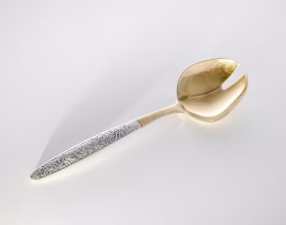 Ложка для салата, сплав металла, золочение, Таллинский экспериментальный ювелирный завод, СССР, 1960-1980 гг., Таллинский ювелирный завод