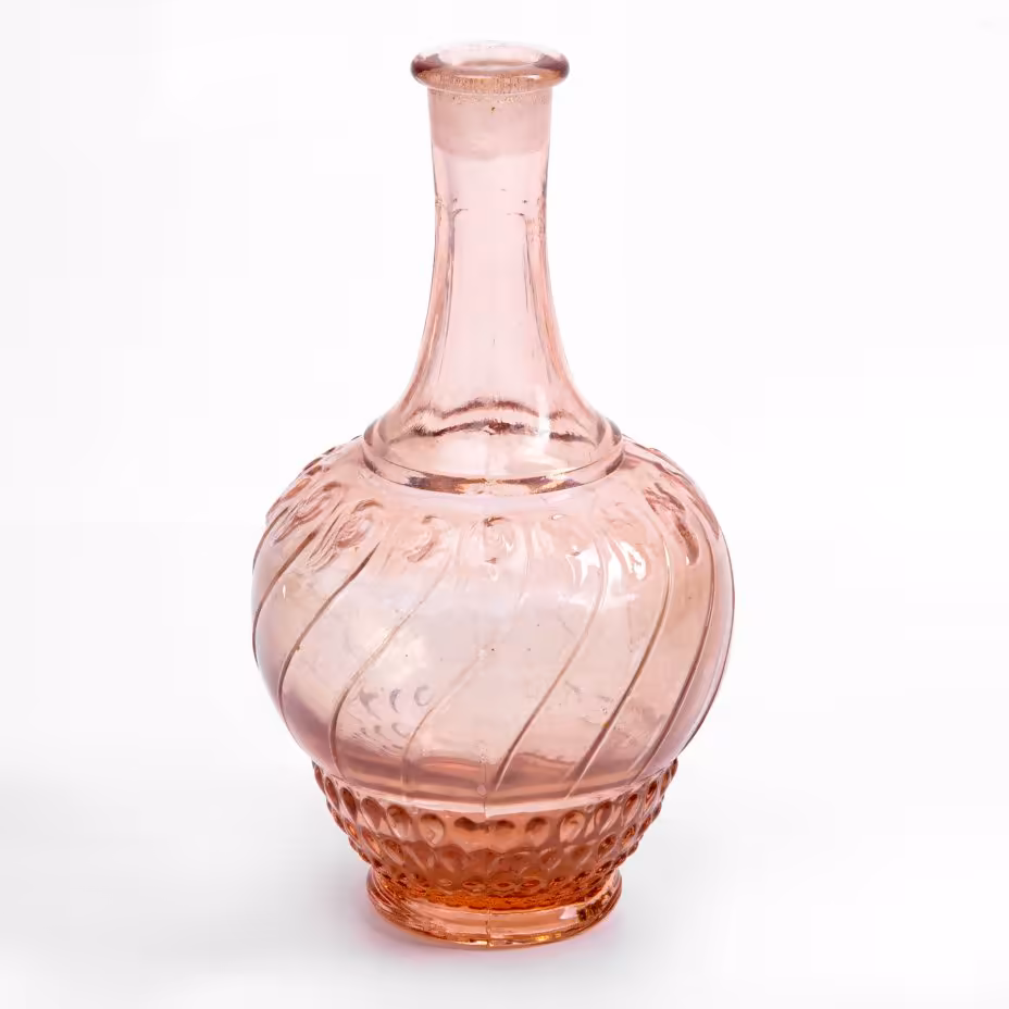 Графин из розового стекла  с рельефным декором, цветное стекло, СССР, 1950-1970 гг.