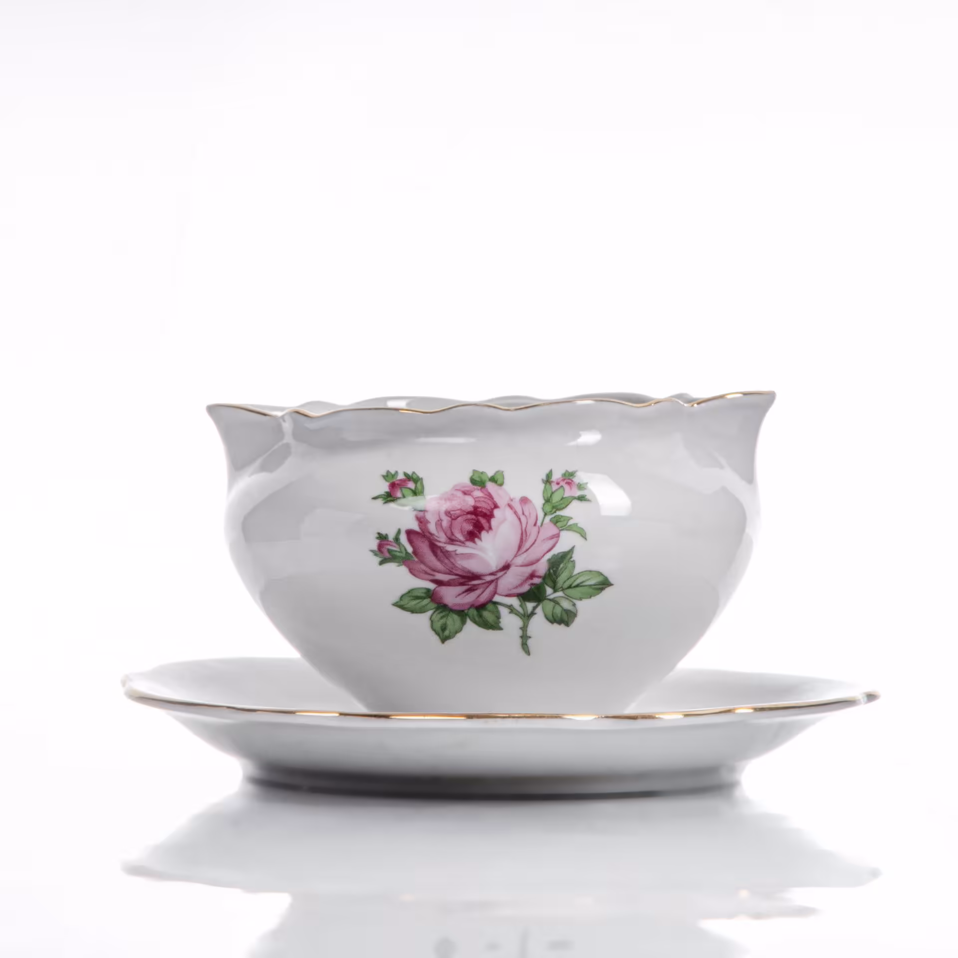Соусник с цветочным декором, фарфор, деколь, фабрика "Colditz Porcelain Factory", ГДР, 1960-1990 гг., Colditz (Кольдиц)
