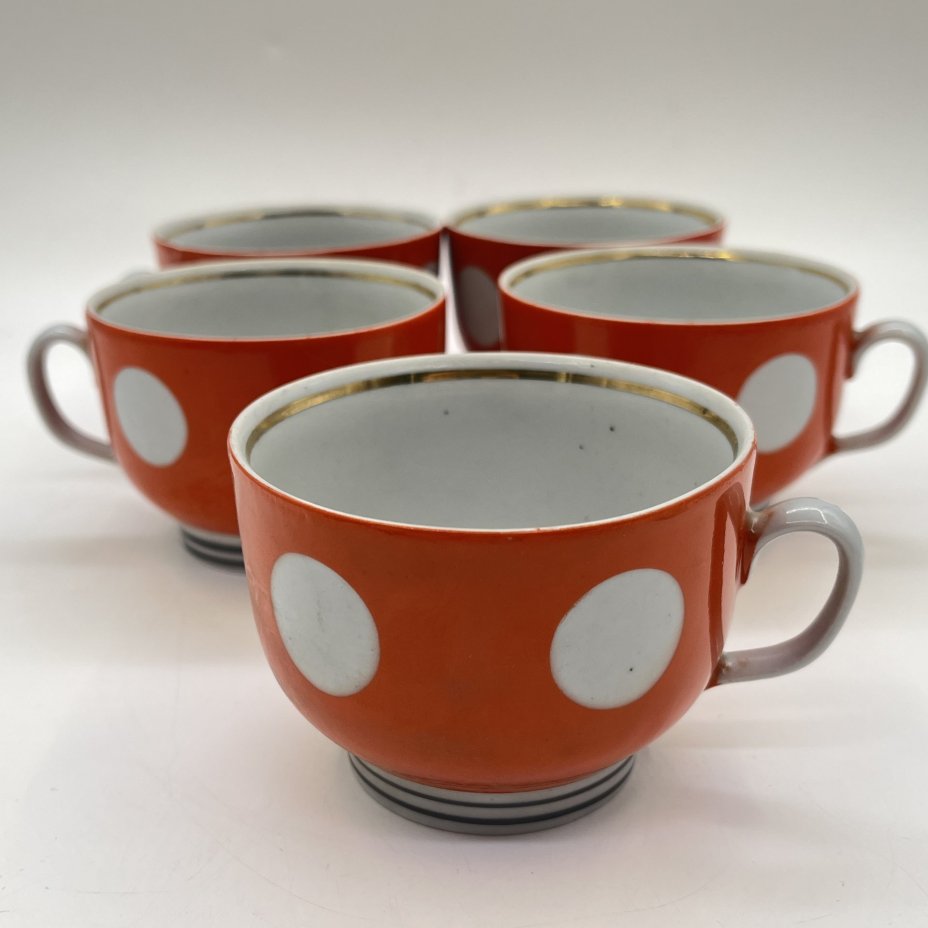 Набор из 5 чашек в горошек, фарфор, крытье, золочение, Довбышский фарфоровый завод (Довбыш), СССР, 1970-1990 гг.