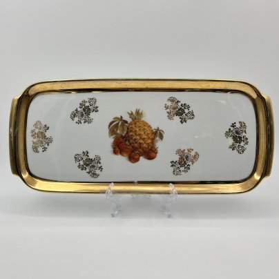 Блюдо вытянутой формы (рулетница), украшенная изображением фруктов, Leni or Erich Parbus, фарфор, деколь, золочение, Бавария, 1960-1980 гг.