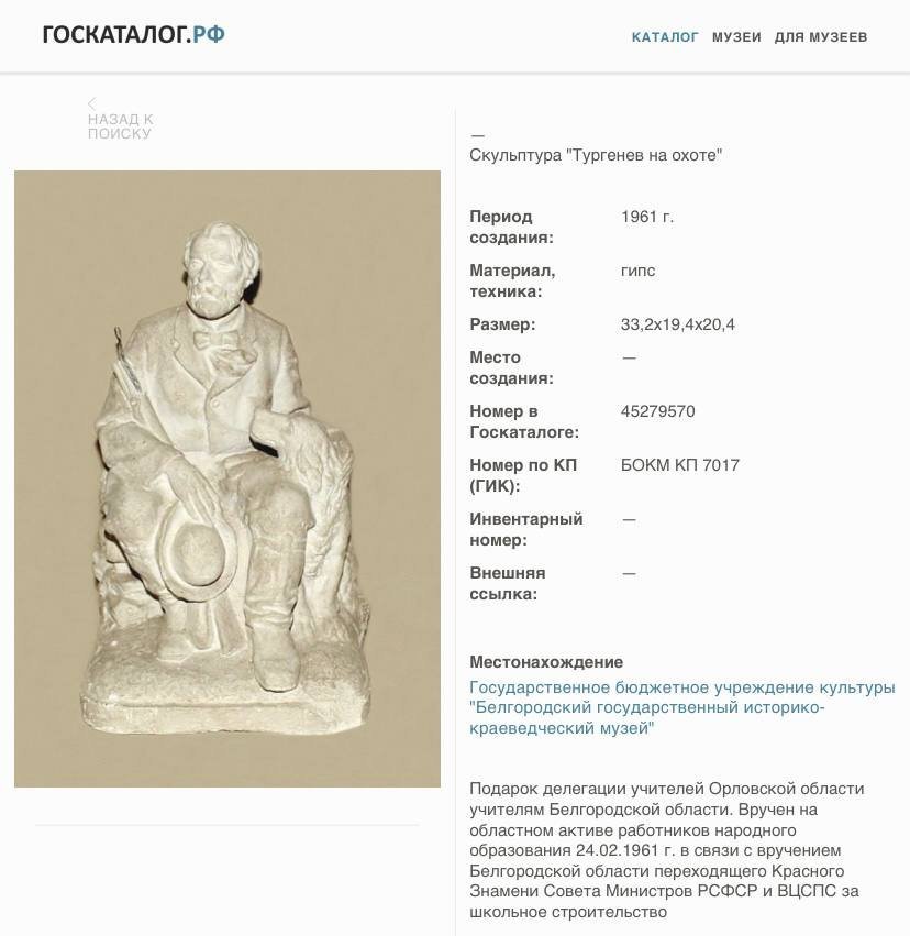 Скульптура "Тургенев на охоте", по модели памятника Тургеневу И.С. скульптора Курнакова Л.И.