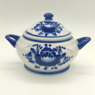 Сахарница (ёмкость для хранения) с цветочным декором, фарфор, роспись, Гжельский фарфоровый завод, Россия, 1990-2015 гг.