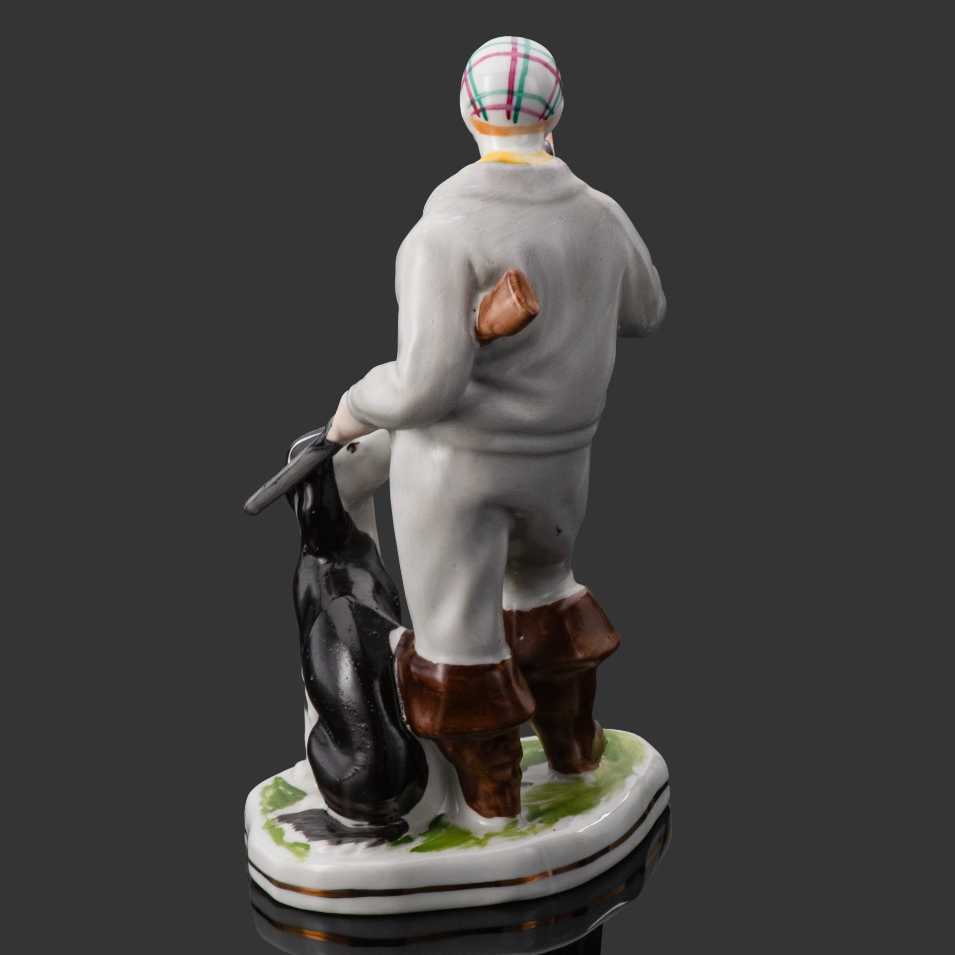 [Редкость] Статуэтка "Охотник с собакой", фарфор, роспись, золочение, Барановский фарфоровый завод, СССР, 1953-1957 гг.