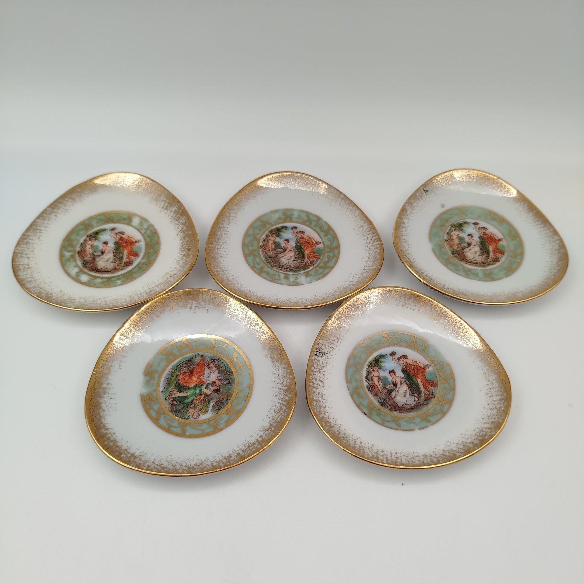 Набор из 5-ти миниатюрных розеток "Мадонна", фарфор, деколь, золочение, Martinroda Friedrich Eger & Co. (PM), ГДР, 1960-1980 гг.