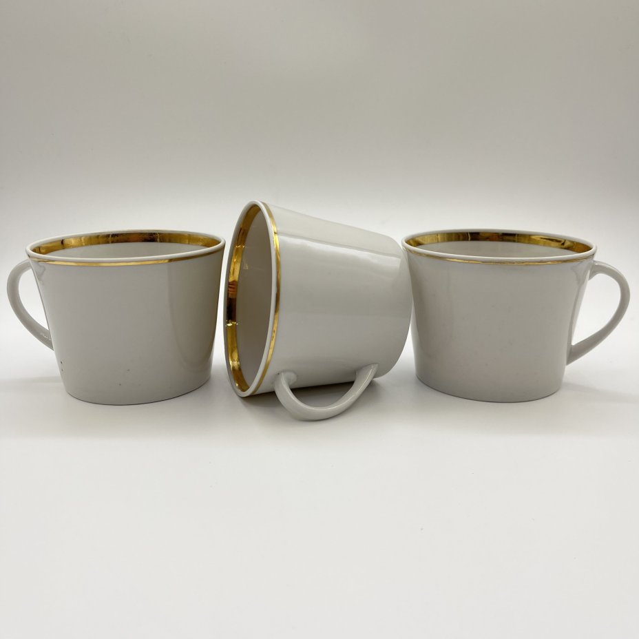 Набор чашек на 3 персоны, фарфор, золочение, Дулевский фарфоровый завод (Дулёво), СССР, 1967 г.