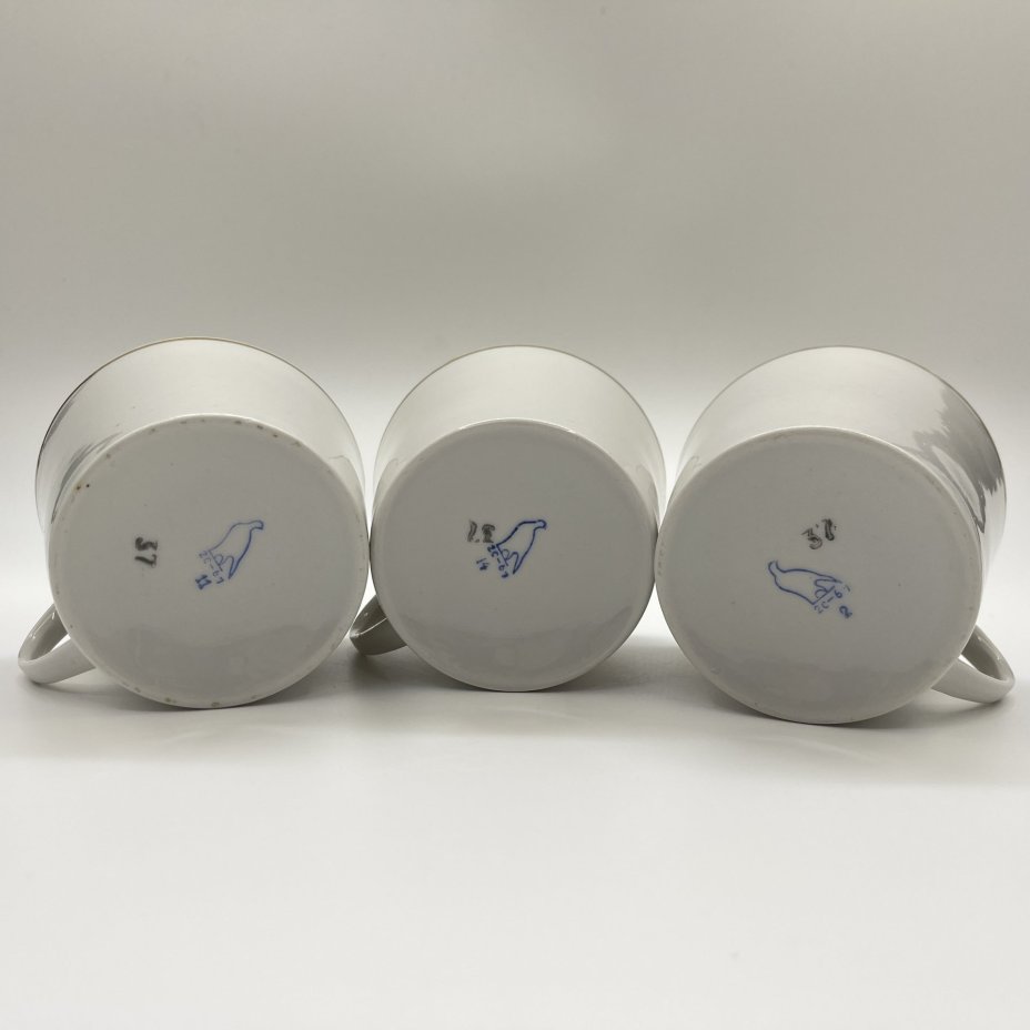 Набор чашек на 3 персоны, фарфор, золочение, Дулевский фарфоровый завод (Дулёво), СССР, 1967 г.