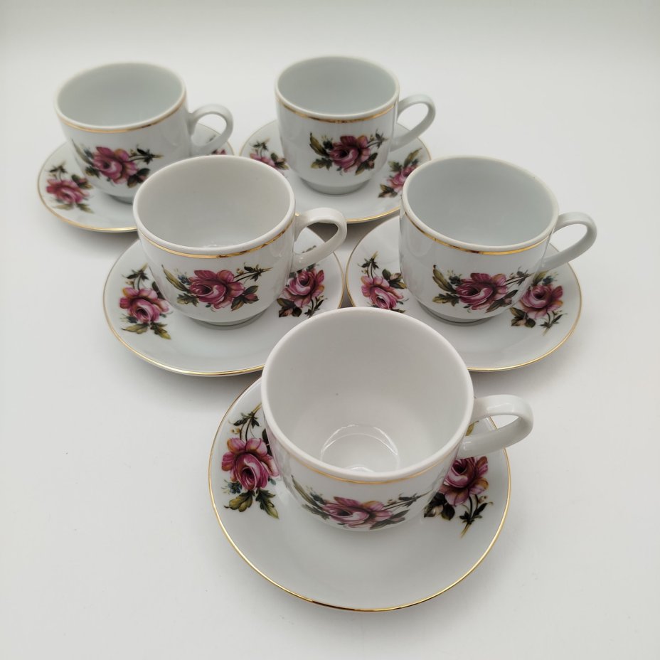 Кофейный сервиз с цветочным декором на 5 персон (13 предметов)