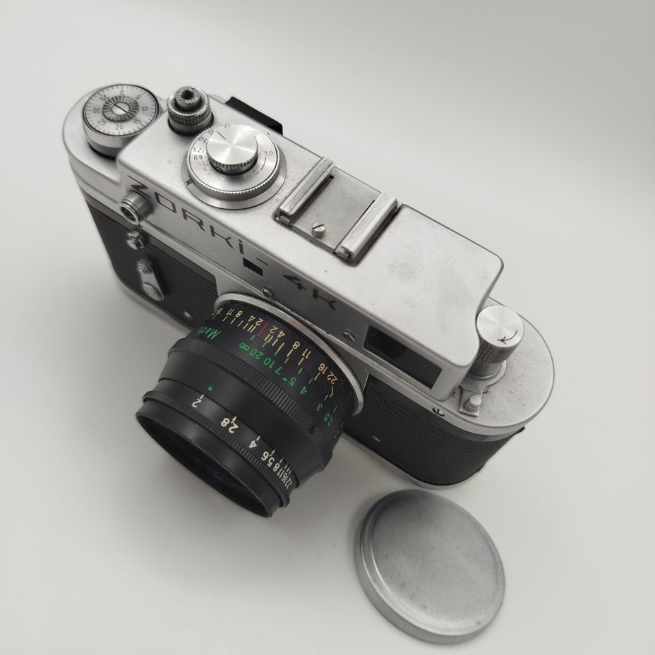 Фотоаппарат "Зоркий 4К" с объективом "Юпитер 8", металл, стекло, кожа, пластик, Красногорский механический завод (КМЗ), СССР, 1975 г.