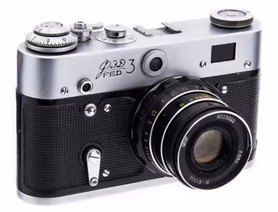 Фотоаппарат "ФЭД-3" с объективом "Индустар-61 Л/Д" в оригинальном кофре, металл, Харьковский машиностроительный завод "ФЭД", СССР, 1966-1979 г., Харьковский машиностроительный завод им. Дзержинского (ФЭД)