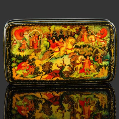 Шкатулка (лаковая миниатюра) "Марья-Маревна", автор Л. Бронницкая, папье-маше, лак, роспись, Палех, Россия, 1980-2000 гг.