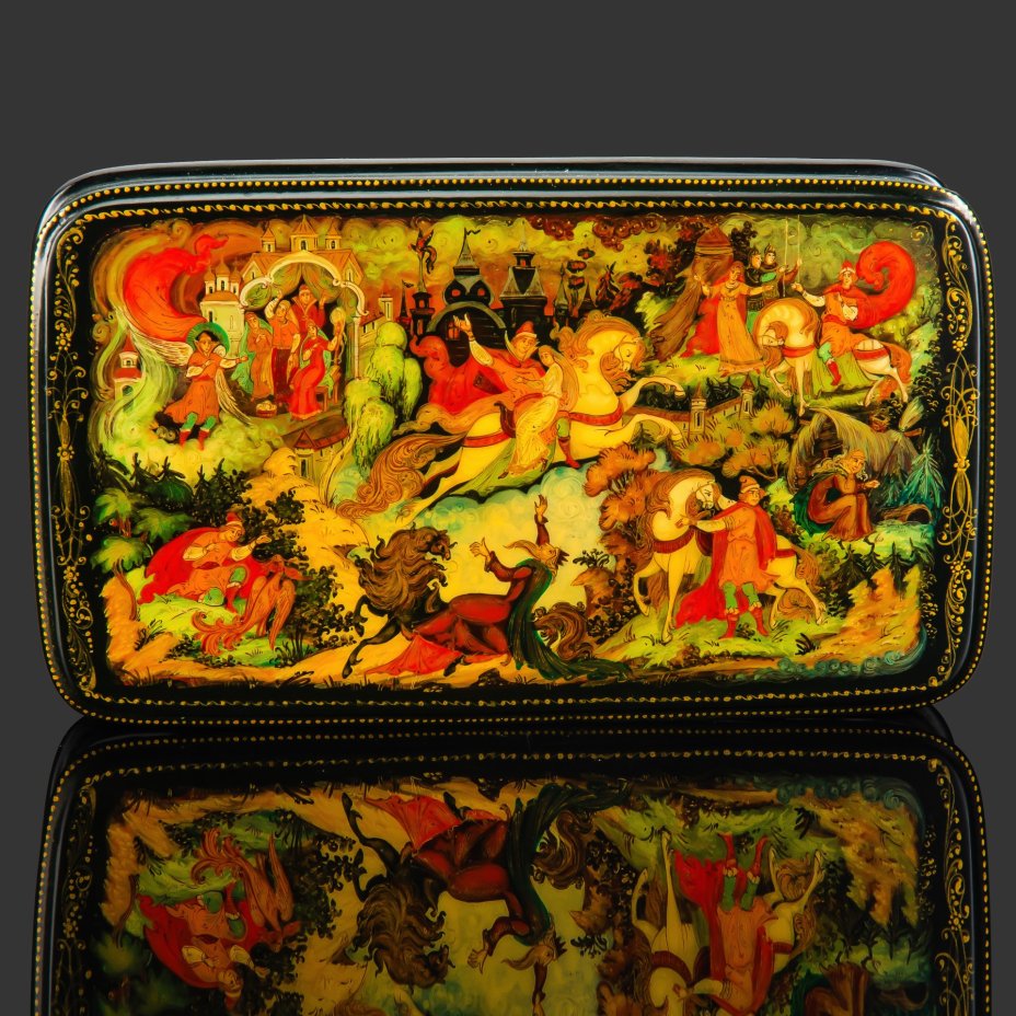 Шкатулка (лаковая миниатюра) "Марья-Маревна", автор Л. Бронницкая, папье-маше, лак, роспись, Палех, Россия, 1980-2000 гг.