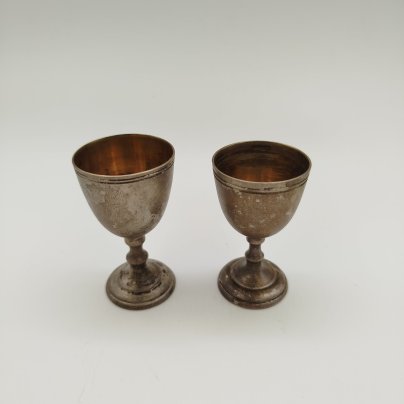 Набор из двух рюмок, мельхиор (медь-никель), золочение, Артель «По заветам Ильича», СССР, 1962 г.