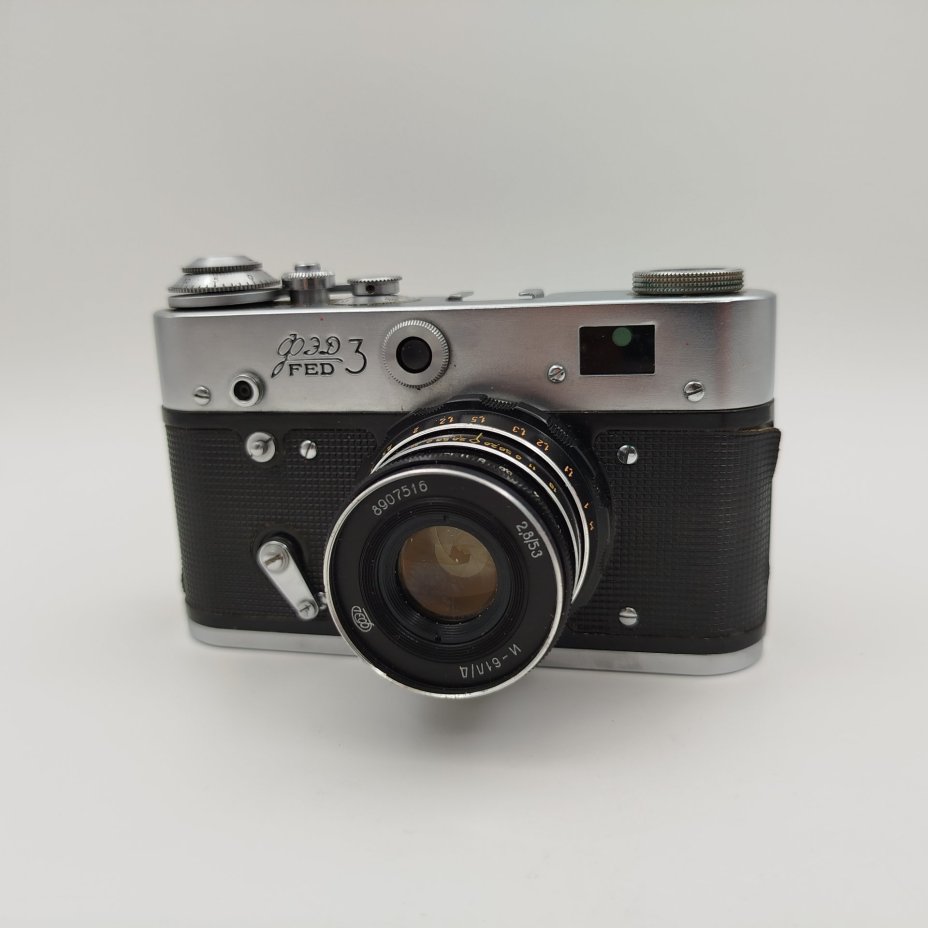 Фотоаппарат "ФЭД-3" с объективом "Индустар-61 Л/Д" в оригинальном кофре, металл, стекло, пластик, Харьковский машиностроительный завод им. Дзержинского (ФЭД), Харьковский машиностроительный завод им. Дзержинского (ФЭД)