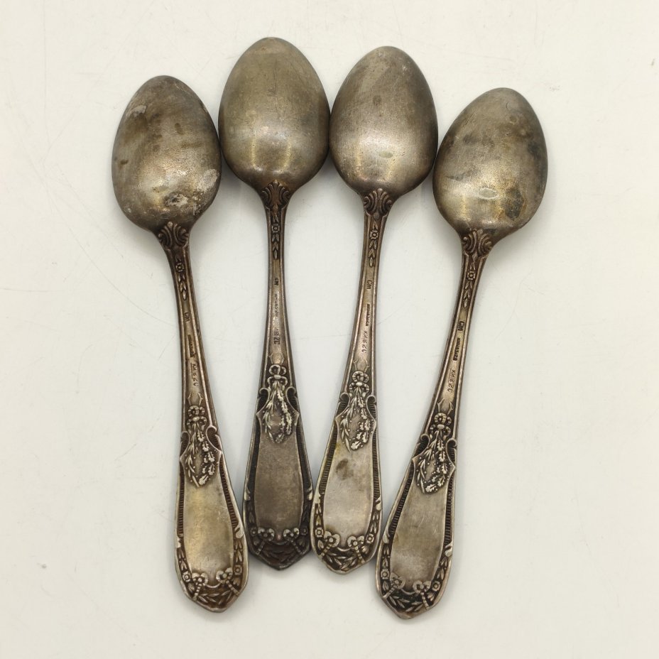 Набор чайных ложек на 4 персоны, мНЦ (медь-никель-цинк), Киевский завод столовых приборов и посуды им. Дзержинского (ЗiД, ЗиД), СССР, 1950-1960 гг.