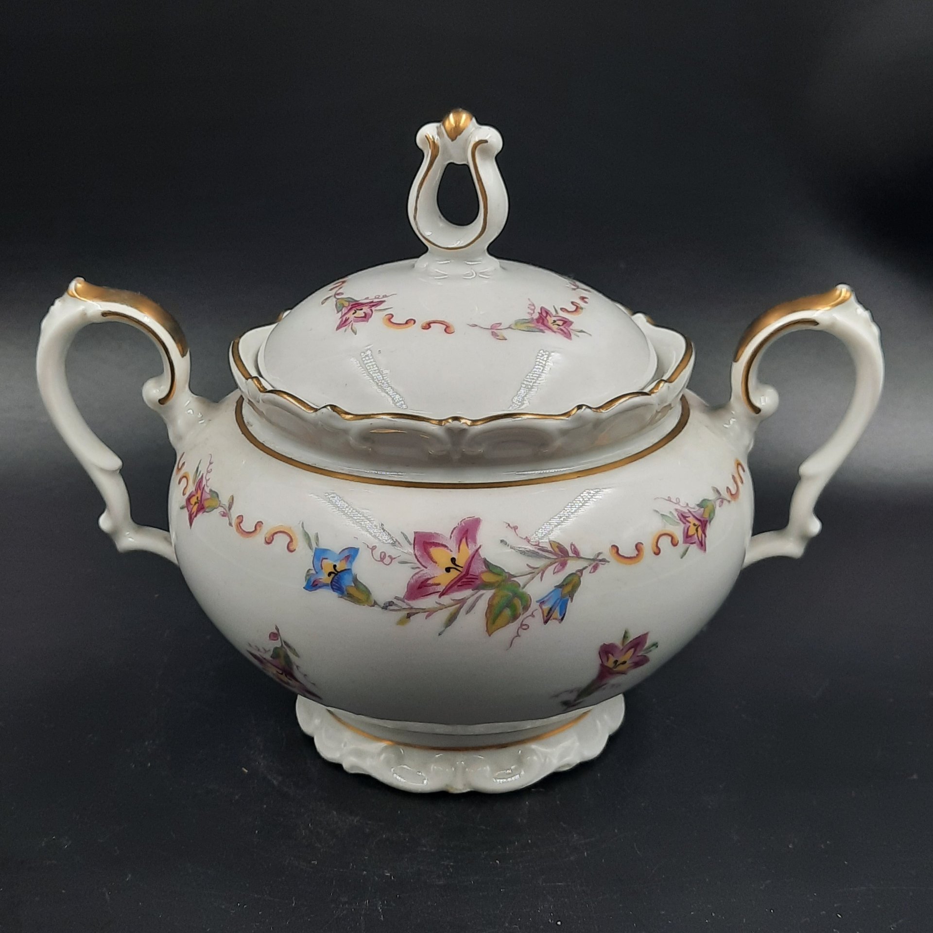 Сахарница с цветочным декором, фарфор, деколь, золочение, Kahla, Германия, 1937-1956 гг.