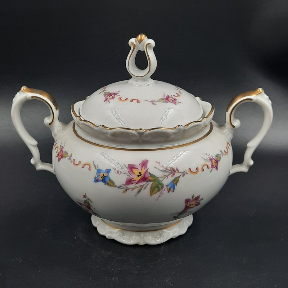 Сахарница с цветочным декором, фарфор, деколь, золочение, Kahla, Германия, 1937-1956 гг.