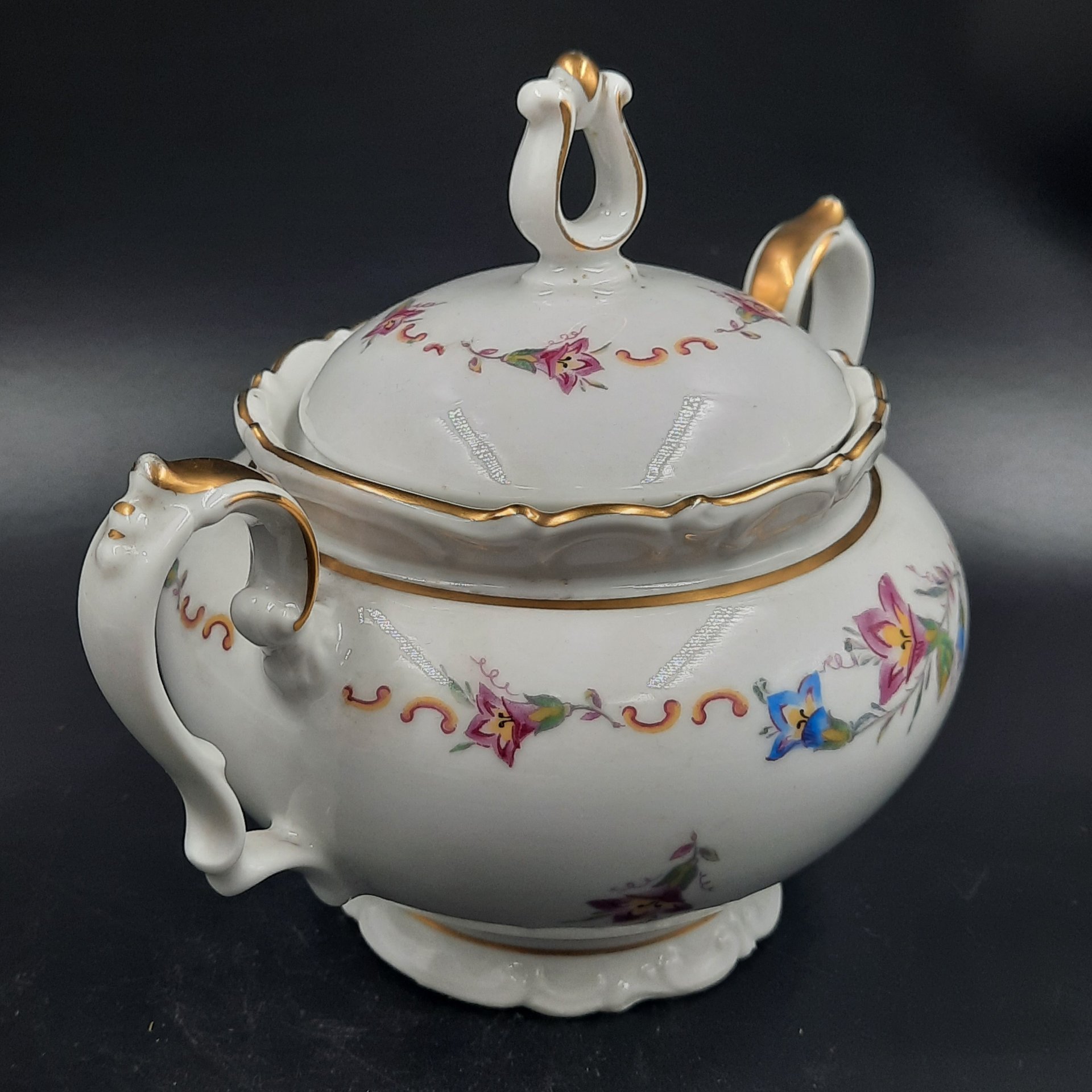 Сахарница с цветочным декором, фарфор, деколь, золочение, Kahla, Германия, 1937-1956 гг.
