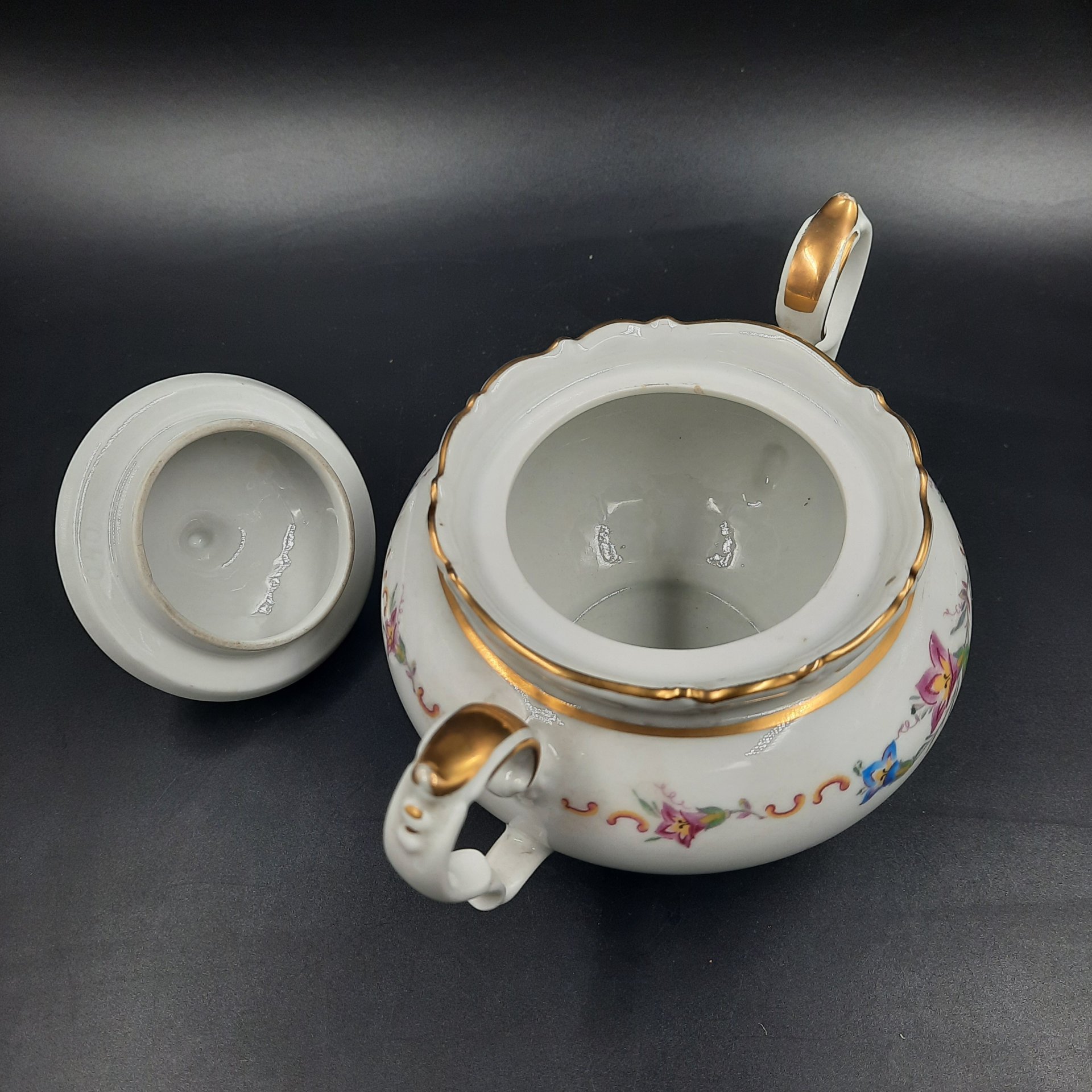 Сахарница с цветочным декором, фарфор, деколь, золочение, Kahla, Германия, 1937-1956 гг.