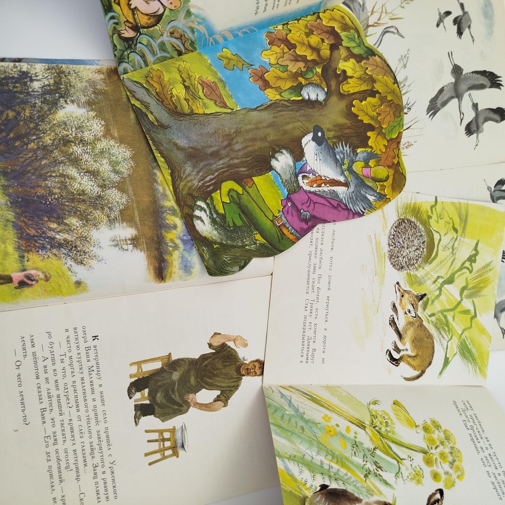 Набор из 4-х детских книг ("Три поросёнка", "Заячьи лапы", "Листопадничек", "Как лиса в лесу живёт", Издательство "Малыш", бумага, печать, СССР, 1979-1990 гг.