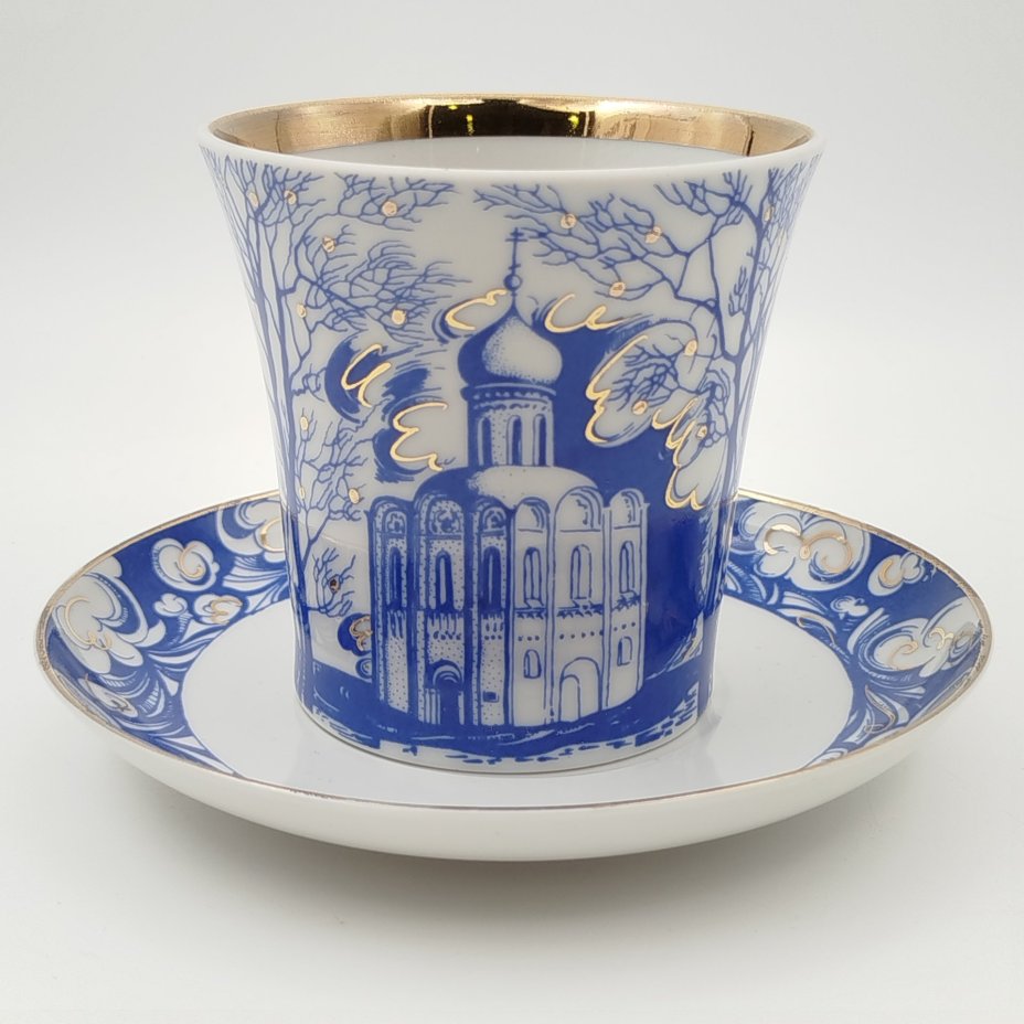 Пара кофейная "У ручья" (форма "Витая"), фарфор, деколь, Ленинградский фарфоровый завод (ЛФЗ), Россия, 1989-2001 гг.