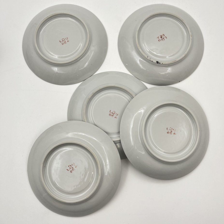 Набор из 5-ти кофейный пар, украшенных лаконичным декором, фарфор, золочение, Барановский фарфоровый завод, СССР, 1970-1990 гг.