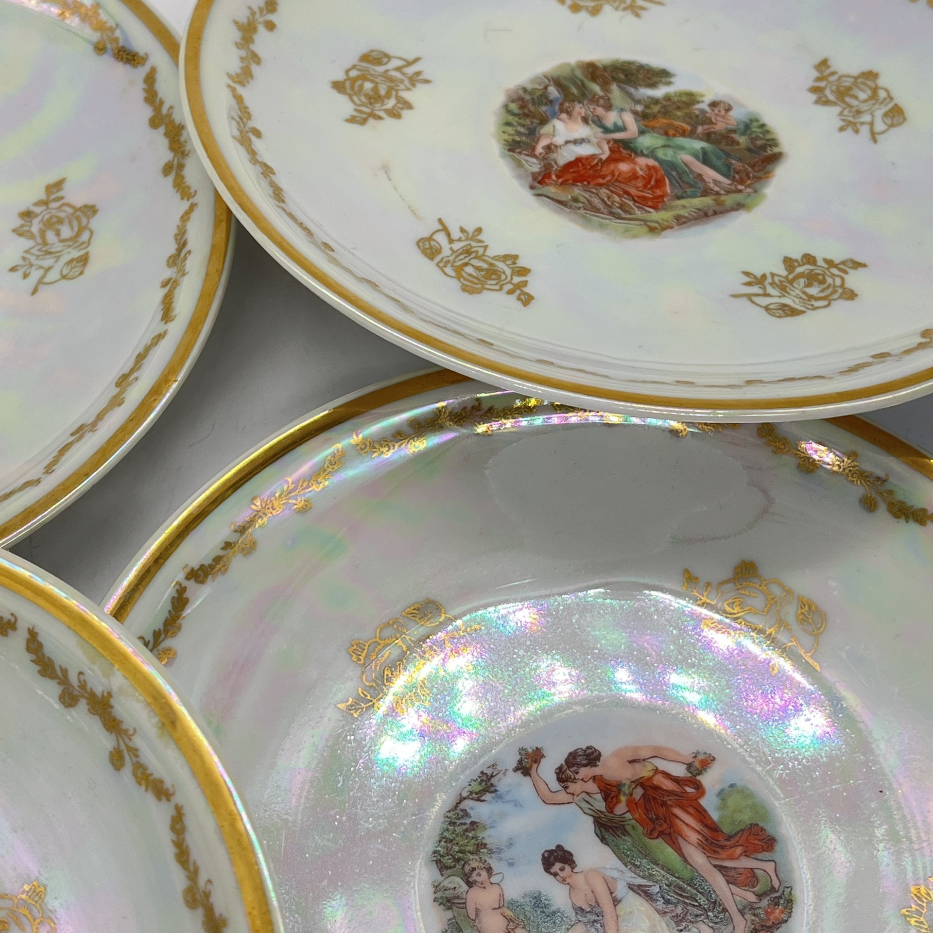 Набор десертных тарелок на 4 персоны из сервиза "Мадонна", фарфор, деколь, золочение, Triptis Porzellan, ГДР, 1957-1968 гг.