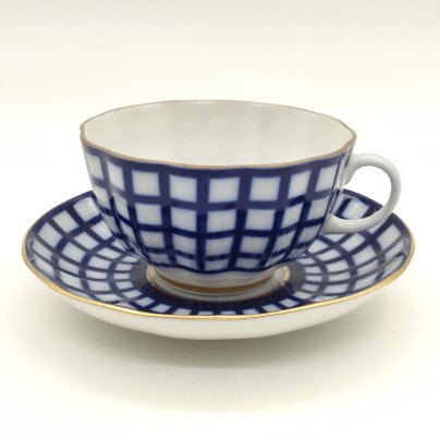 Пара чайная "Кобальтовая клетка", автор рисунка Шуляк Г.Д., автор формы "Тюльпан" Яковлева С.Е.