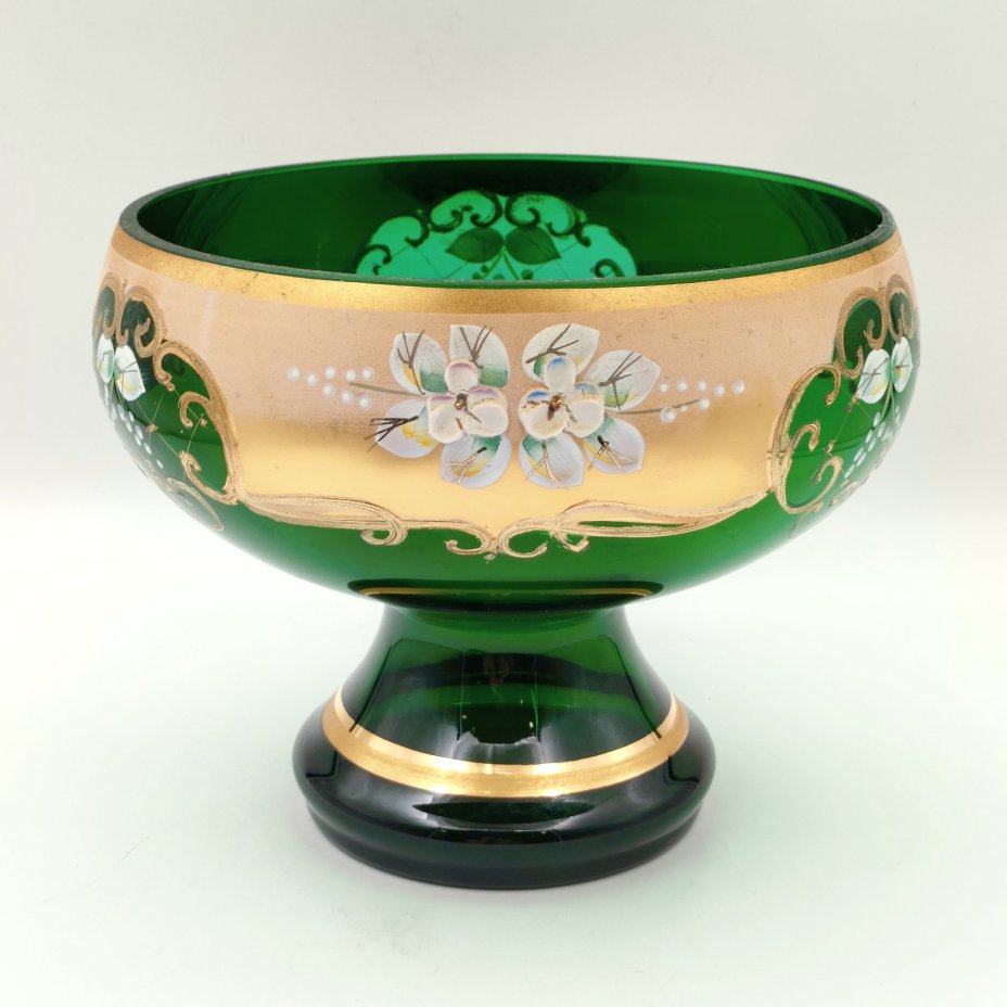 Ваза для десертов (фруктовница), стекло, лепка, смальта, золочение, Bohemia Crystal (Bohemia Glass), Чехия, 1980-2000 гг.