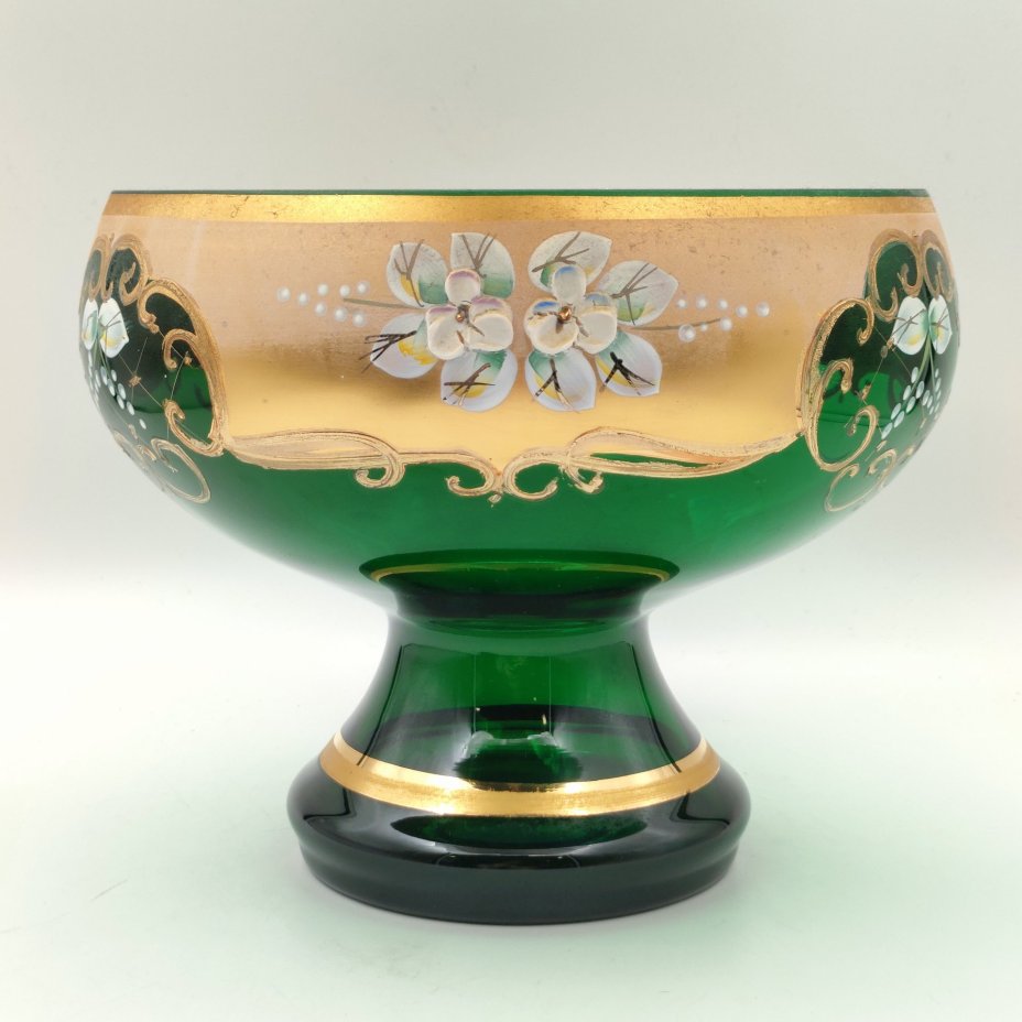 Ваза для десертов (фруктовница), стекло, лепка, смальта, золочение, Bohemia Crystal (Bohemia Glass), Чехия, 1980-2000 гг.