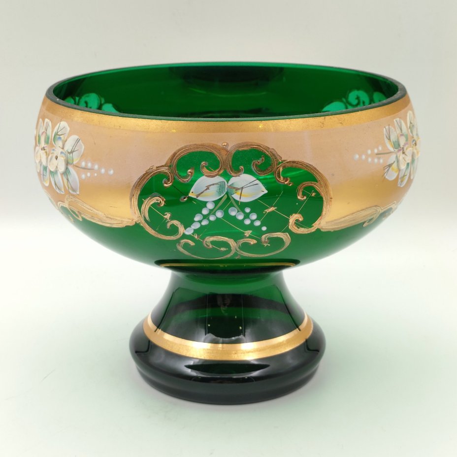 Ваза для десертов (фруктовница), стекло, лепка, смальта, золочение, Bohemia Crystal (Bohemia Glass), Чехия, 1980-2000 гг.