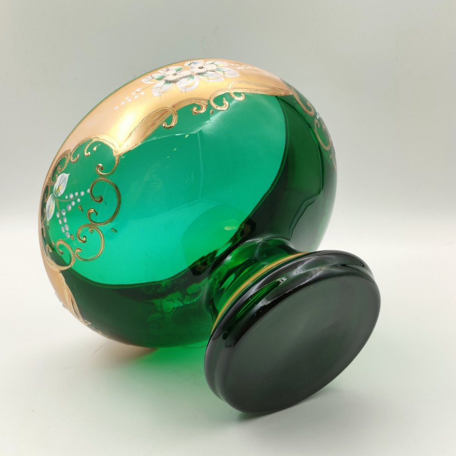 Ваза для десертов (фруктовница), стекло, лепка, смальта, золочение, Bohemia Crystal (Bohemia Glass), Чехия, 1980-2000 гг.