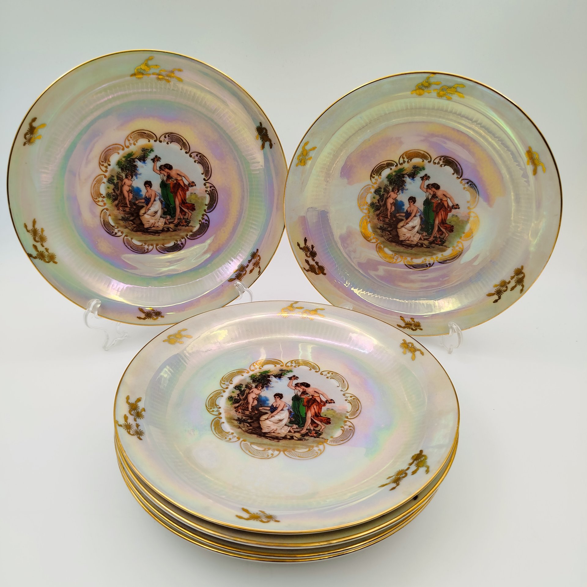 Набор из 6-ти десертных тарелок "Мадонна", фарфор, люстр, деколь, золочение, Colditz (Кольдиц), ГДР, 1960-1980 гг.